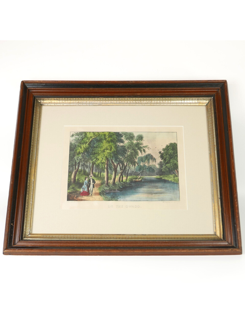 Currier & Ives Hand Colored Lithograph Print On The Owago New York 1870s Framed
